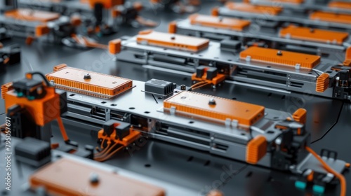 A bunch of orange and silver electronic components are shown in a close up