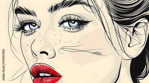 Glamorous Makeup A Captivating Engraving Style Portrait of a Stunningly Beautiful Woman with Bold Lips Smokey Eyes and Defined Brows