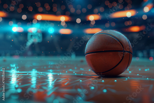 Basketball ball on court floor close up photo
