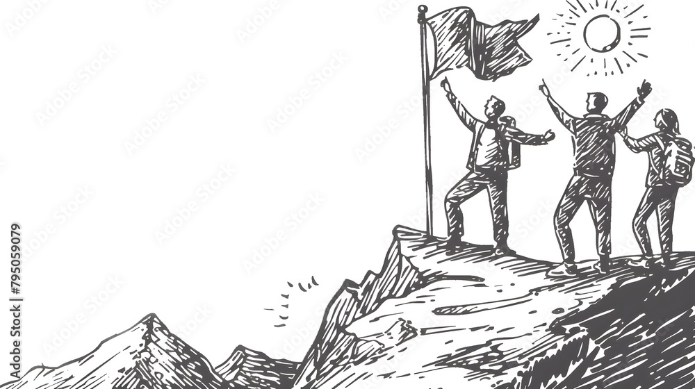 of Professionals Celebrating Accomplishments and Achievements on Mountain Summit of Professionals Celebrating Accomplishments and Achievements on Mountain Summit