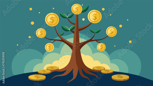 A tree with roots firmly planted in a mound of golden coins illustrating the fruitful rewards of seeking financial advice from a trusted and