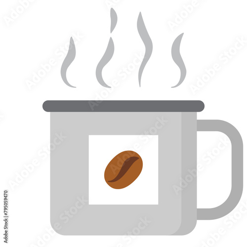 galvanized coffee mug with aroma or smoke wafting on top flat icon