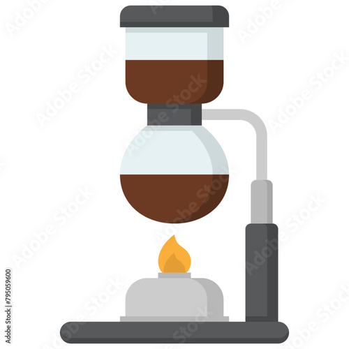 vacuum coffee maker or siphon coffeemaker and lantern flat icon