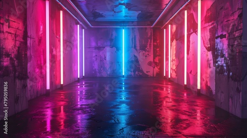 3D Abstract Neon Passage in an Urban Underground Setting