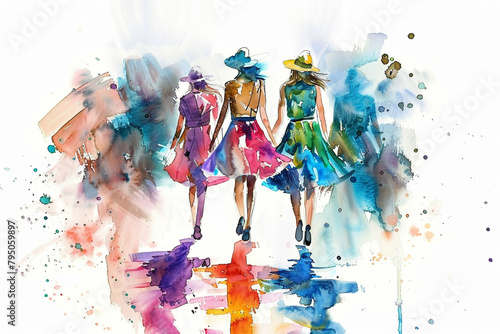 Fashion illustrations watercolor chic on the runway