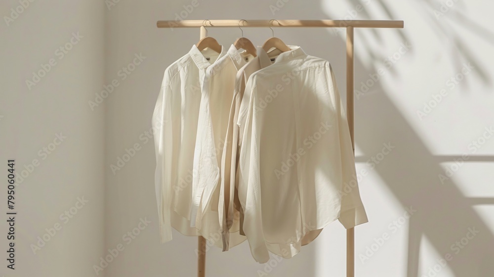 a group of white shirts on a rack a group of white shirts on a rack