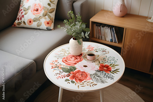 Coffee table decorated with Decoupage technique. photo