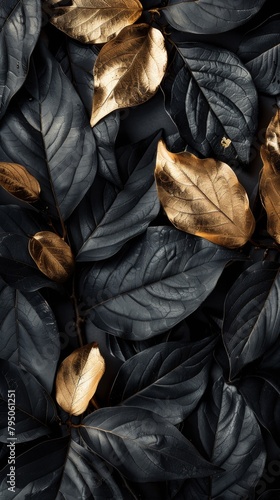 Dark blue leaves with scattered golden seeds