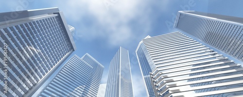Skyscrapers, high-rise buildings from below against the background of the sky, cityscape, panorama of skyscrapers, 3D rendering © ustas