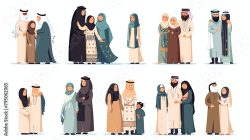 Vector cartoon Arab family characters set. Happy Saud photo