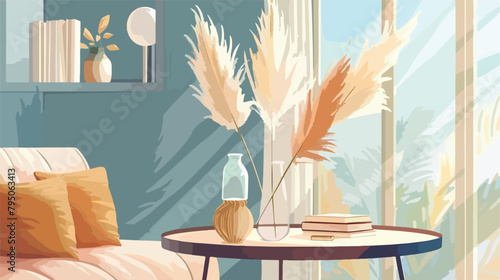 Vase with pampas grass on table in living room interi photo