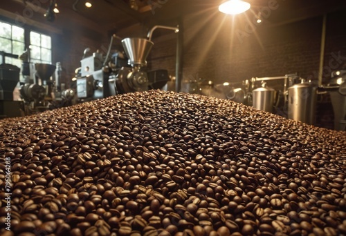 Massive quantity of coffee beans ready for roasting. The beginning of the coffee preparation process.