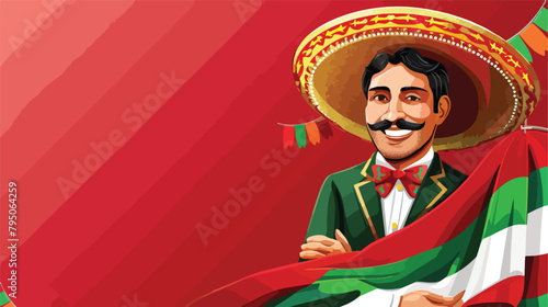 Handsome man in Sombrero and with Mexican flags 