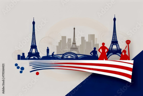 paris sport olympic 2024 ceremony, water color commencement