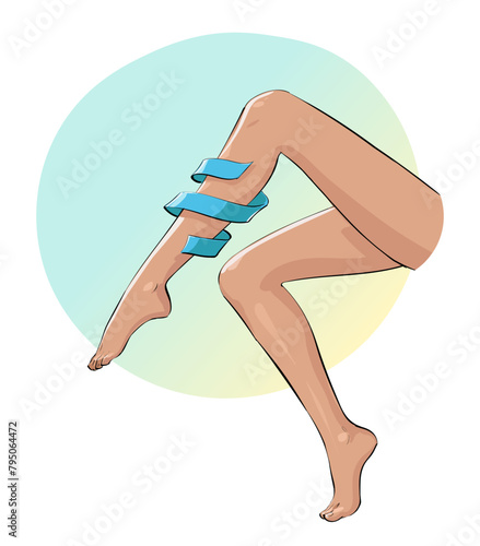 woman leg wrapped with silk ribbon