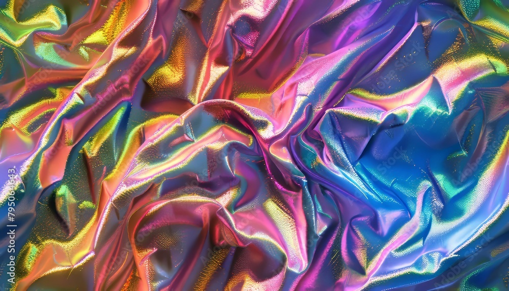 Iridescent wrinkled foil texture in vibrant colors