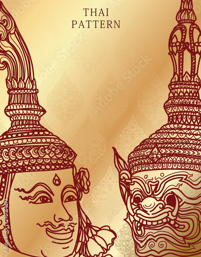 Thai pattern art thai giant and angel literature thai