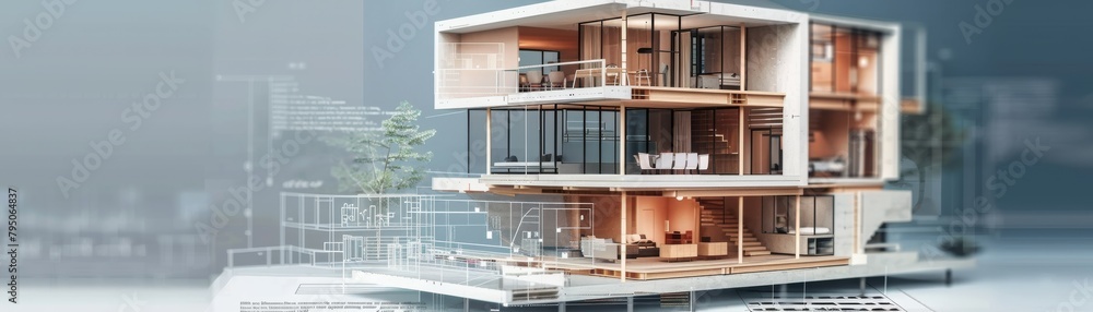 Architectural model of a modern house with detailed interior layout ...