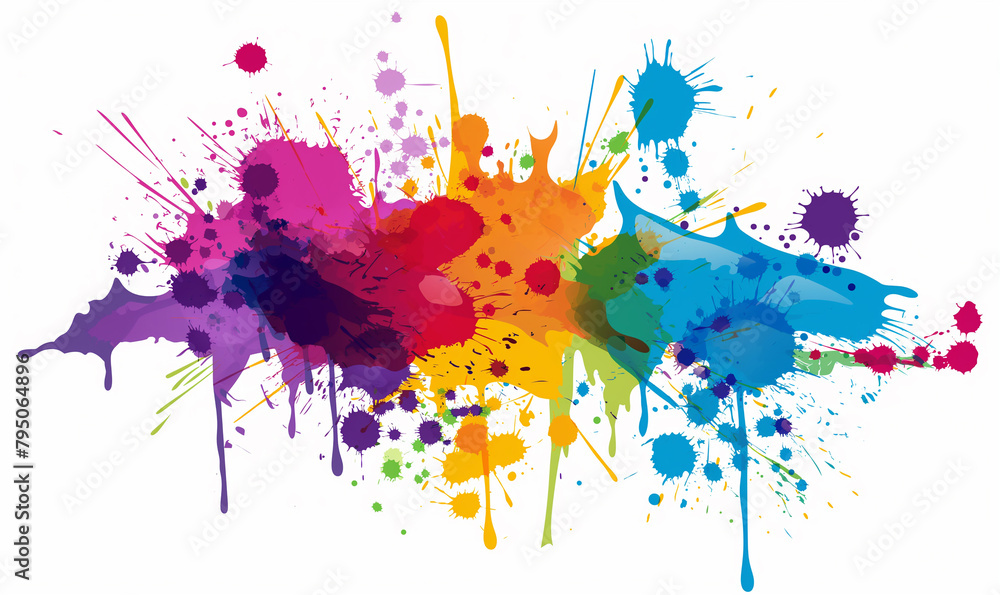 Fototapeta premium Colorful vector illustration of paint splatter on a white background, a colorful inkblot design in the style of clip art