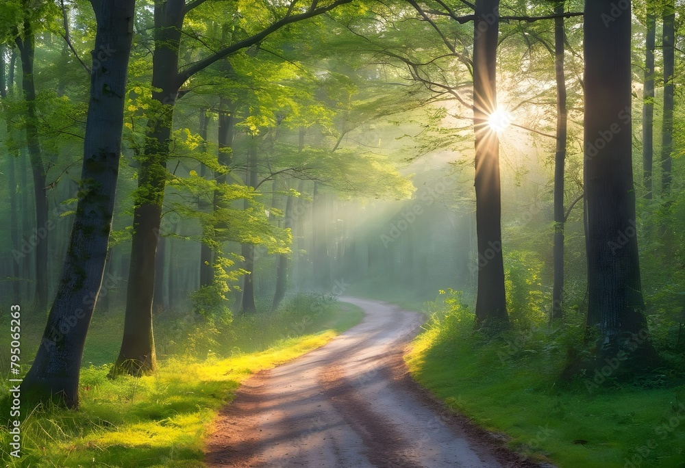 Obraz premium Sunlit Trails: Exploring Nature's Canopy