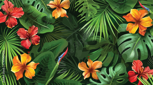 Vector seamless pattern Exotic wallpaper of tropical