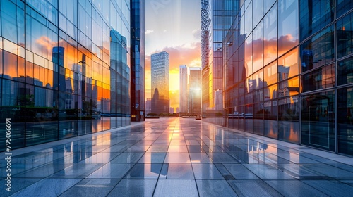 a walkway between tall buildings