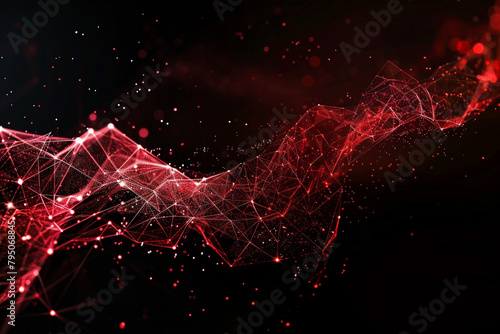 Flowing technology network, abstract design, backlight silhouette, side angle, glossy black and red  photo