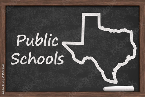 Obraz na płótnie Public Schools in Texas with state map on a chalkboard