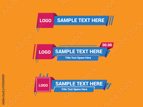Lower third design template. Set of lower third banners and bars for news and videos.