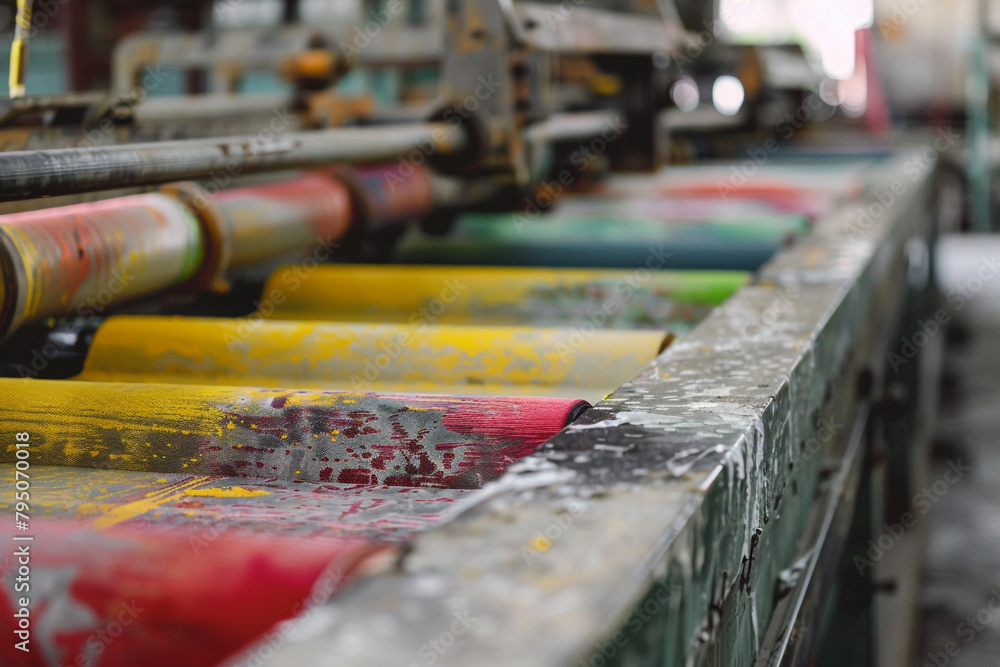 Focused shot of a textile printing process