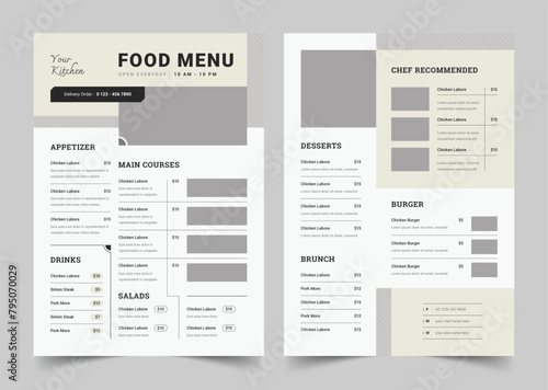 Restaurant Menu Template, A4 size, Fast Food, Flyer Design, Simple, Minimalist, Food Menu (ID: 795070029)