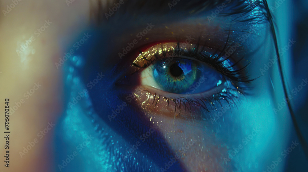 The Sapphire Eye Portrait, eyes are the mirror of soul, eye close-up shot, abstract
