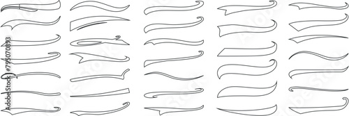 text tail Swoosh, tail designs collection, swirl line art, simple curves, elaborate swirls, plain background. Perfect for logo, branding, graphic design elements, sports, fashion, or typography