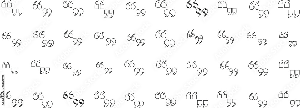 Quotation mark line art set, for typography, grammar, print design projects. Single, double, curly, straight, angular styles Quotation mark line art set, for typography, grammar, print design projects. Single, double, curly, straight, angular styles
