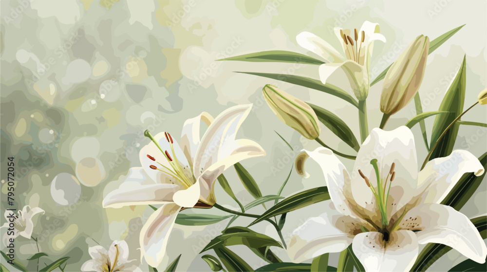 White lily flowers on light background Vector illustration