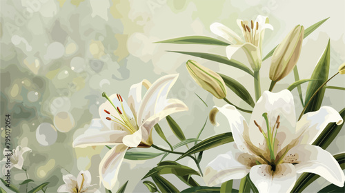 White lily flowers on light background Vector illustration © Rover