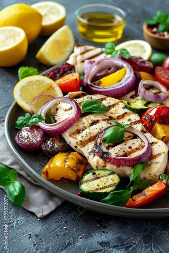 Grilled chicken breast and fresh vegetables a healthy and tasty culinary combination