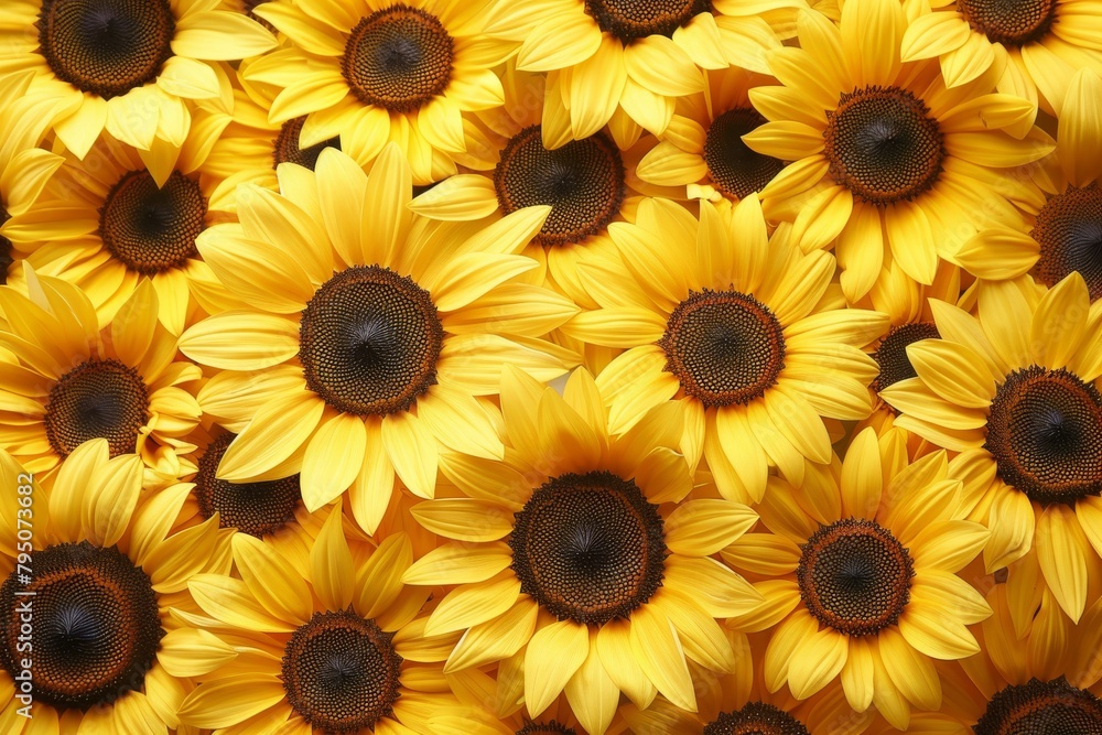 Obraz premium Close up view capturing the detailed vibrancy of colorful sunflowers in full bloom