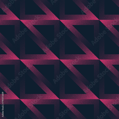 Ultra Modern Geometric Seamless Pattern Trend Vector Pink Black Abstract Background. Half Tone Art Illustration for Textile Print. Endless Graphic Triangles Abstraction Wallpaper Dot Work Texture © yamonstro