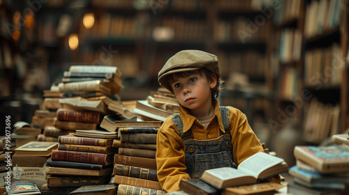 boy reading a book and sitt...