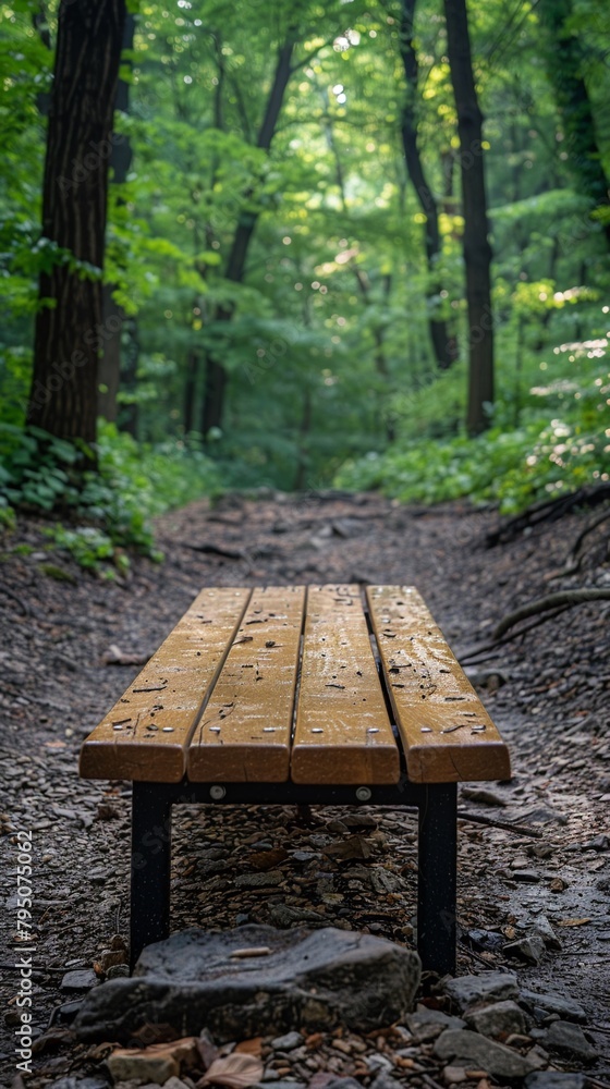 Bench in the woods, a tranquil spot for reflection Bench in the woods, a tranquil spot for reflection