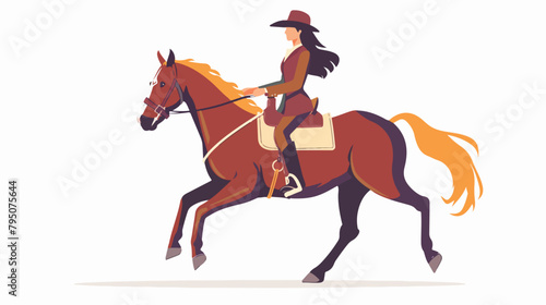 Woman riding horse. Stallion trotting  © Hassan