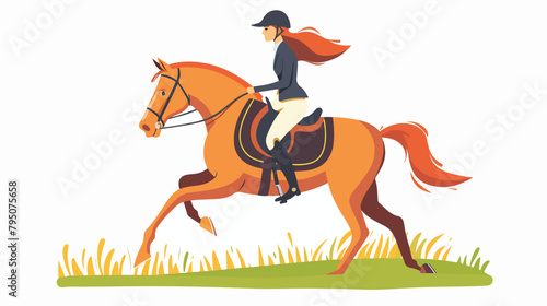 Woman riding horse. Stallion trotting 