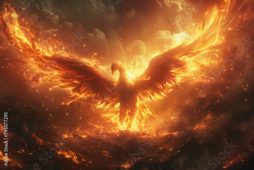  A majestic phoenix rising from the ashes. Created with Ai © studio