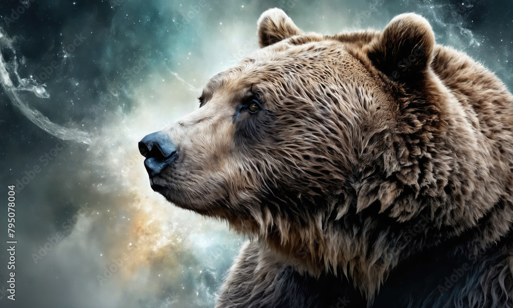 Fantasy Illustration of a wild animal bear. Digital art style wallpaper background. Fantasy Illustration of a wild animal bear. Digital art style wallpaper background.