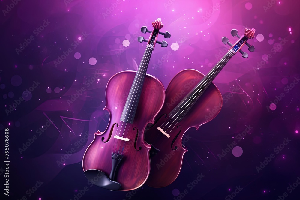 Close-up of Two Violins on Purple Background