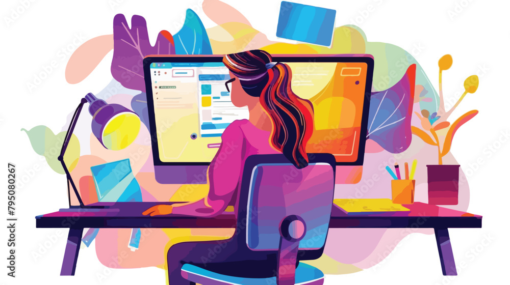 Woman working with computer. Concept illustration 