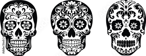 Set of calaveras skull, vector illustration.