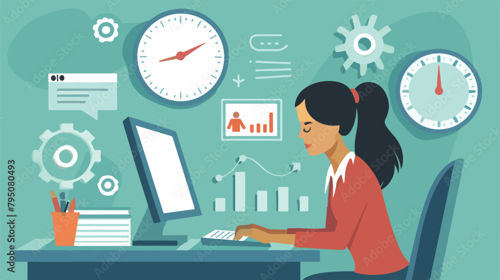 Woman working with computer using time management