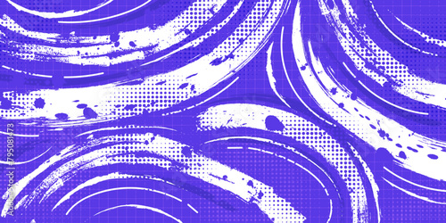 Abstract Brush Background with White and Purple Brush Texture and Halftone Effect. Retro Grunge Background for Banner or Poster Design